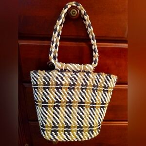 Zara Rafia/Cotton/Linen Woven Two Handled 9" x 11" Bucket Bag w/ Shoulder Chain